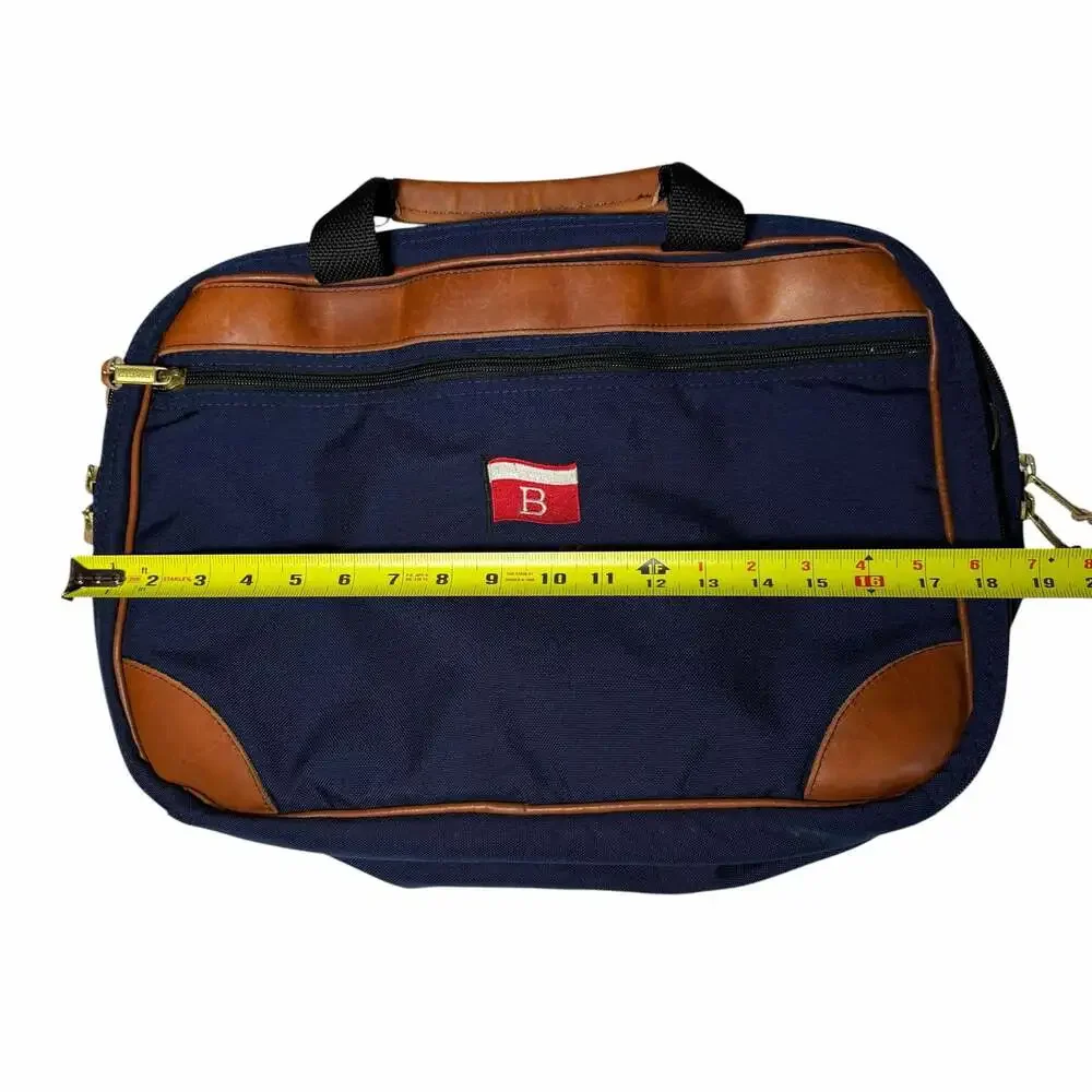 Vintage L.L. Bean Navy Canvas and Leather Trim Briefcase with Embroidered Logo